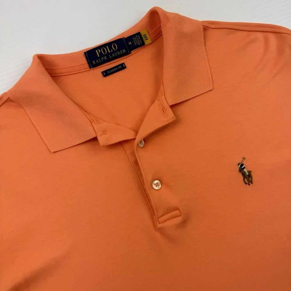 Polo Ralph Lauren Classic Fit Polo Shirt Mens M Orange Pony Logo Cotton Golf